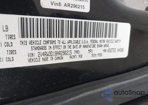 2010 Volkswagen Routan Se из США, поврежденный, VIN 2V4RW3D18AR296215